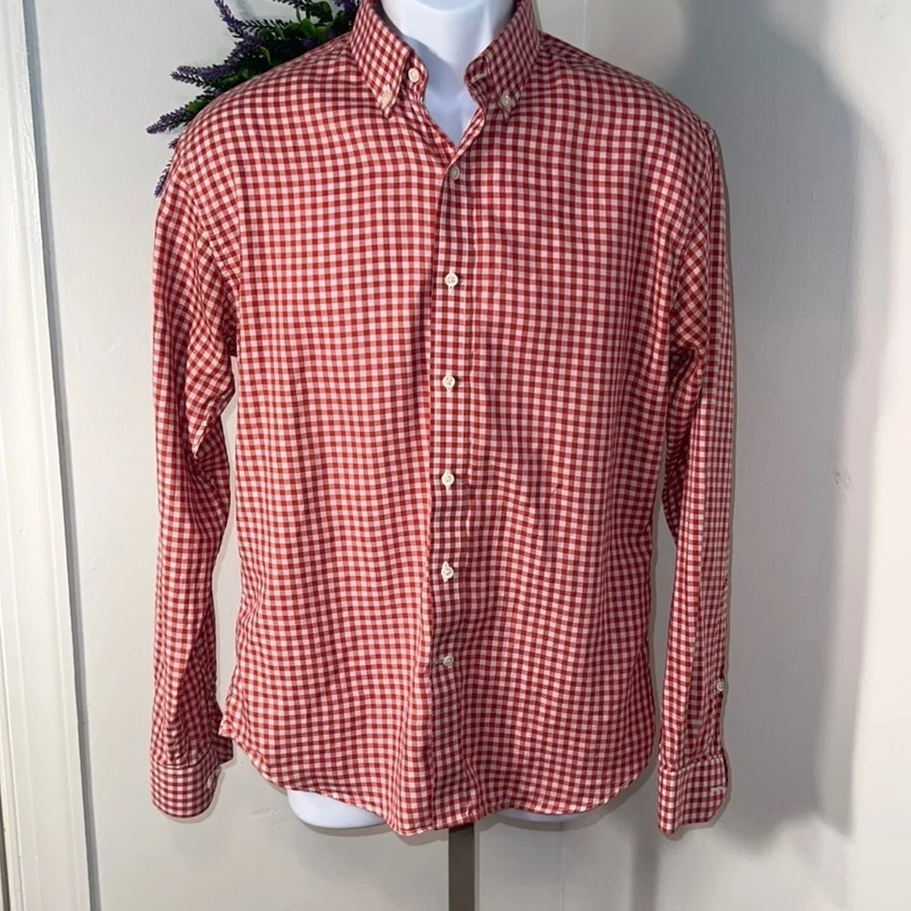 Alton Lane, L, Long sleeve 100% cotton,button down red and white check shirt